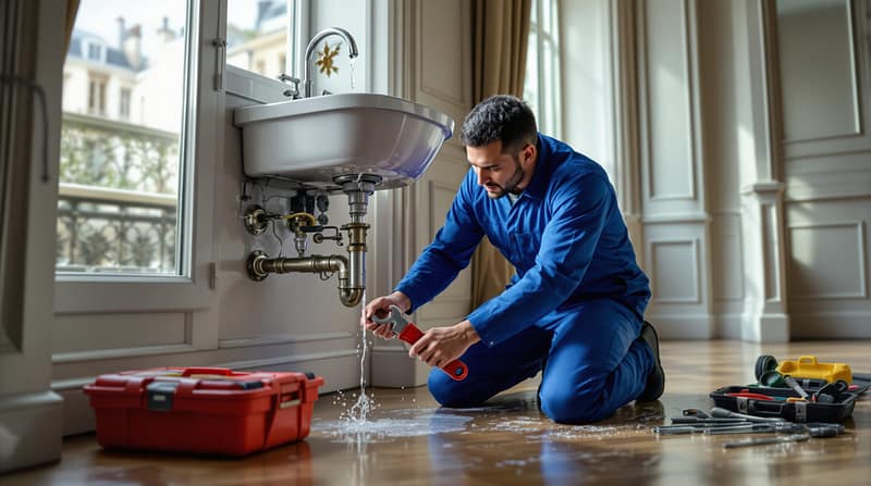 plombier à paris spécialisé en intervention urgente pour fuite d'eau. service rapide et efficace disponible 24/7 pour réparer vos urgences de plomberie.